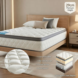 Super Comfort 29cm Premium Pocket Spring Mattress – Medium Firm Orthopedic Support – Hotel Luxury Comfort – Motion Isolation