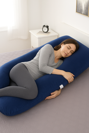 U-Shaped Pregnancy Pillow Full Body Maternity Pillow for Pregnant Women Side Sleeping Support for Back Belly Legs with Washable Velvet Cover Navy Blue
