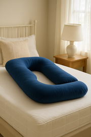 U-Shaped Pregnancy Pillow Full Body Maternity Pillow for Pregnant Women Side Sleeping Support for Back Belly Legs with Washable Velvet Cover Navy Blue