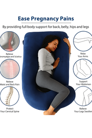 U-Shaped Pregnancy Pillow Full Body Maternity Pillow for Pregnant Women Side Sleeping Support for Back Belly Legs with Washable Velvet Cover Navy Blue